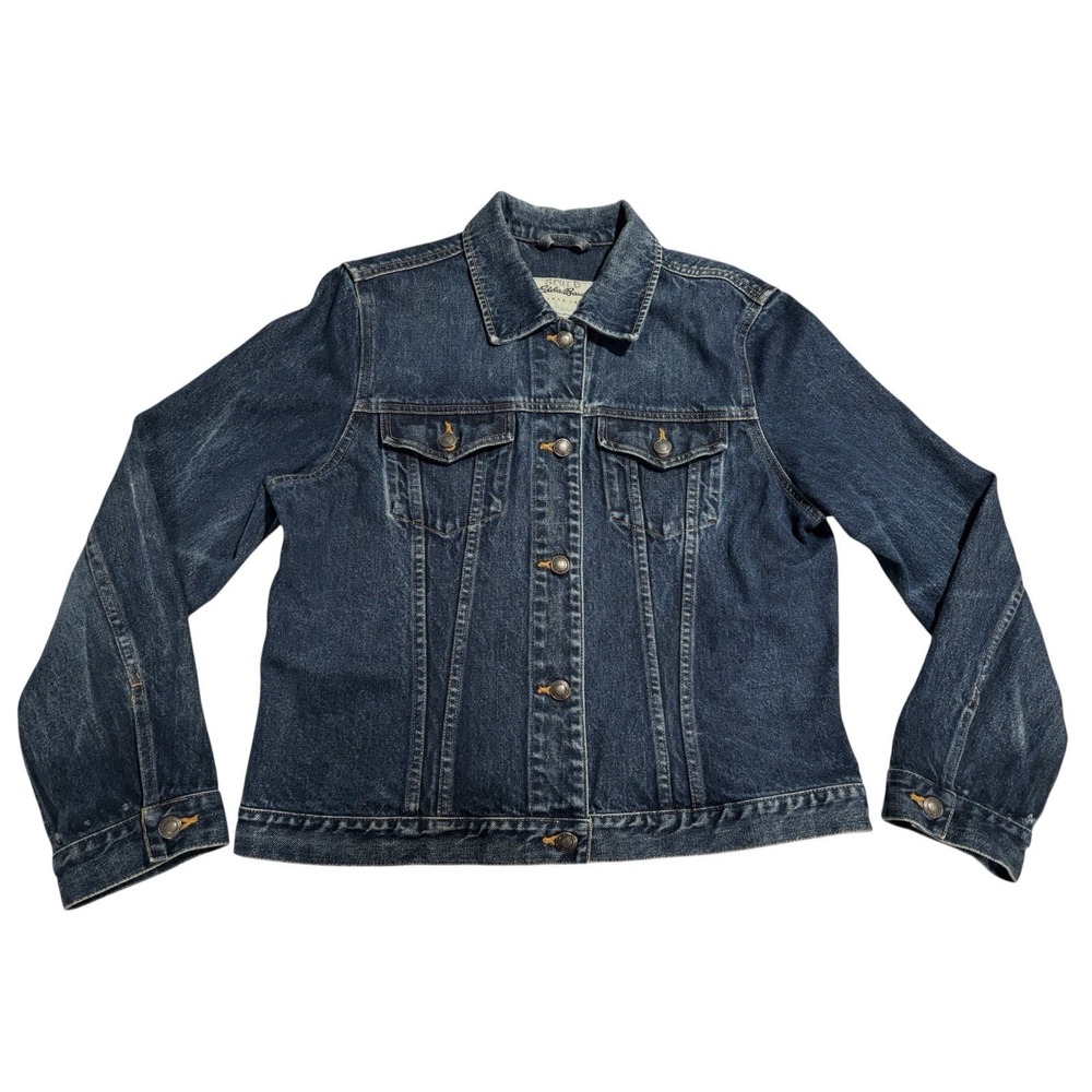Eddie Bauer Denim Jacket/Button Up Size Lg Women's Dark Denim Front Pockets